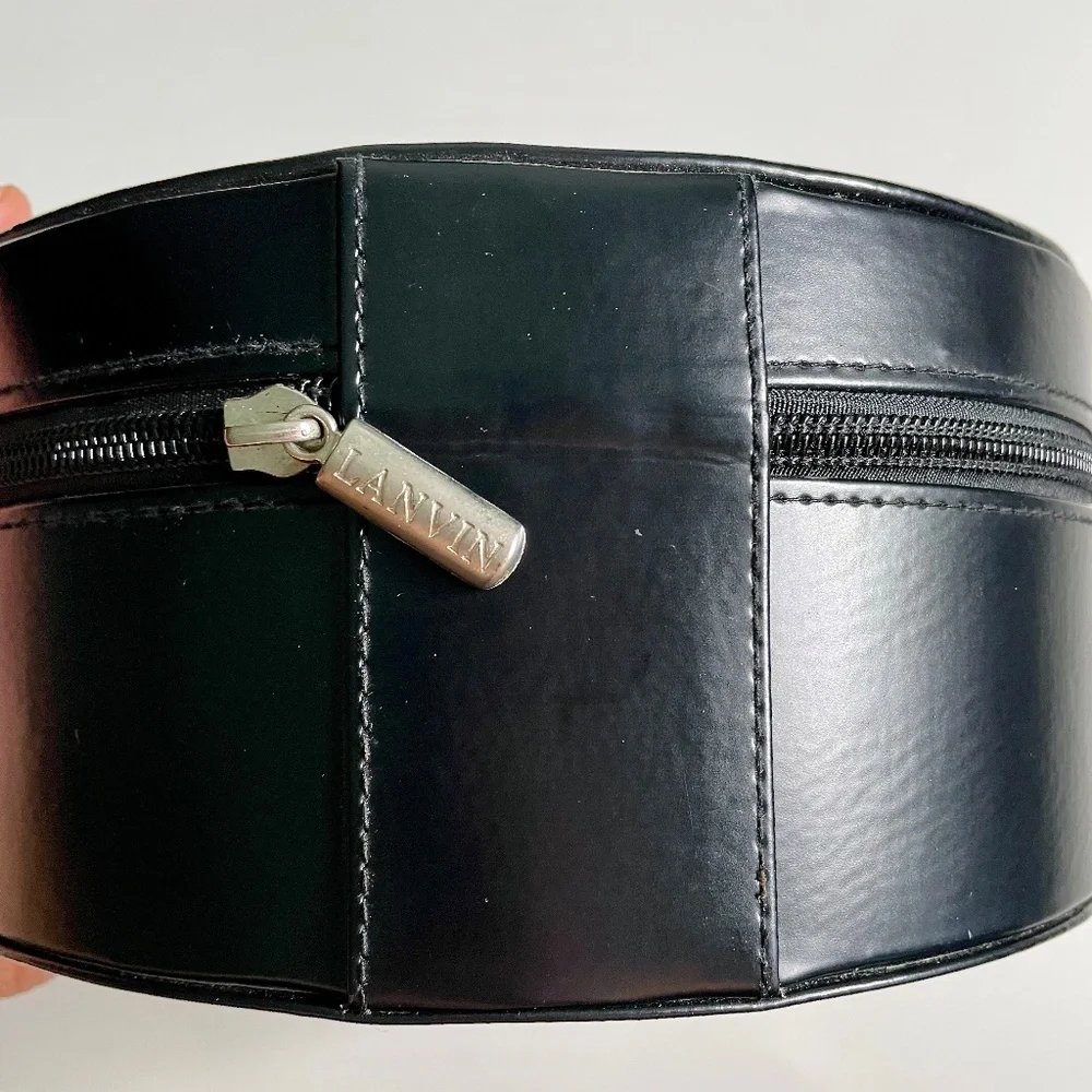 Lanvin Paris Black Faux Leather Round Circular Empty Storage Gift Box